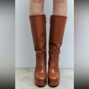 Zara platform leather Boots camel